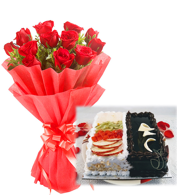 Red Roses & 2 in 1 Cake delivery in Kota