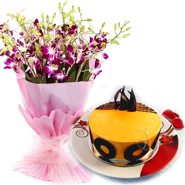 Mango Magic Cake & Orchids Bunch delivery in Meerut
