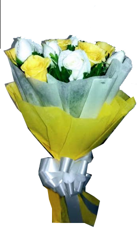 Yellow & White Roses in Tissue Packing delivery in Meerut