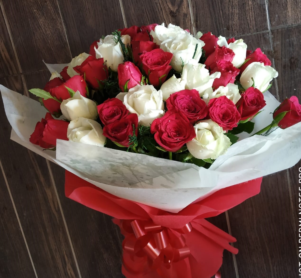 Red & White Roses in Duble Layer Packing delivery in Manipal