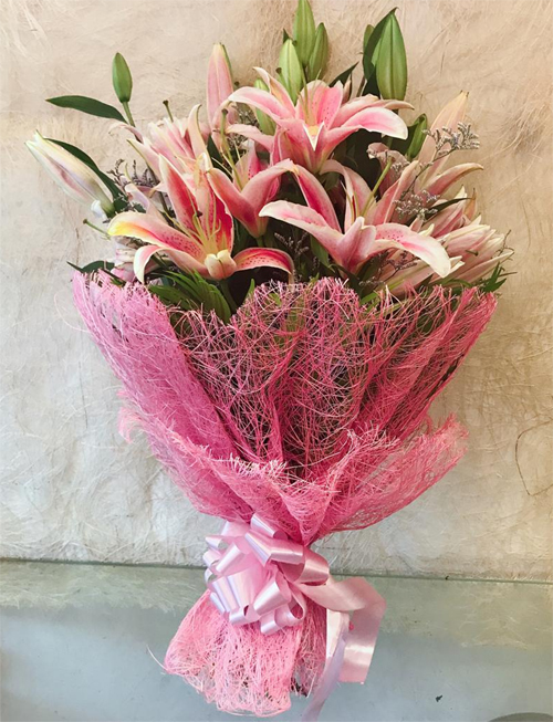 Pink Oriental Lilly in Jute Packing
