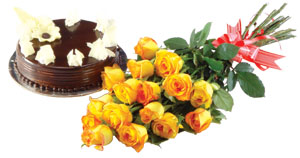A bunch of 15  roses with 1 kg Cake�