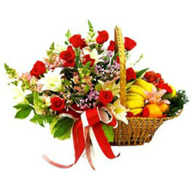 Mix Flowers and Mix Fresh Fruits basket